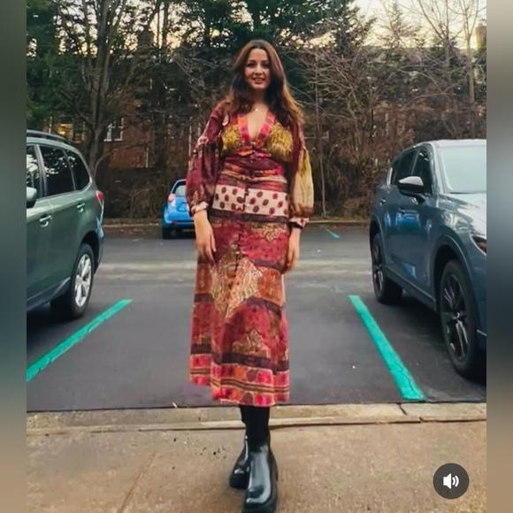 ZARA BOHO PATCHWORK PRINTED MIDI DRESS - Picture 6 of 11